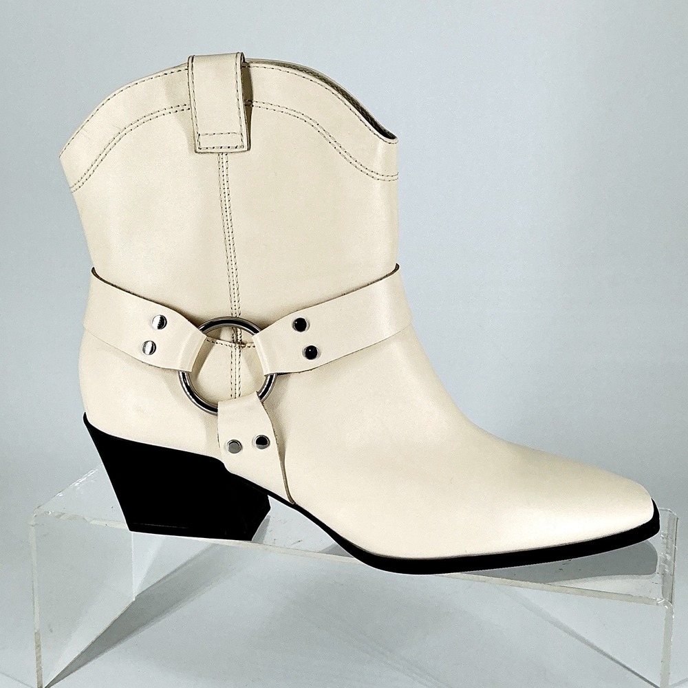 Open‎ Edit Size 8 Ivory Leather Harness Ankle Boots Cream Beige NEW ENZO $129